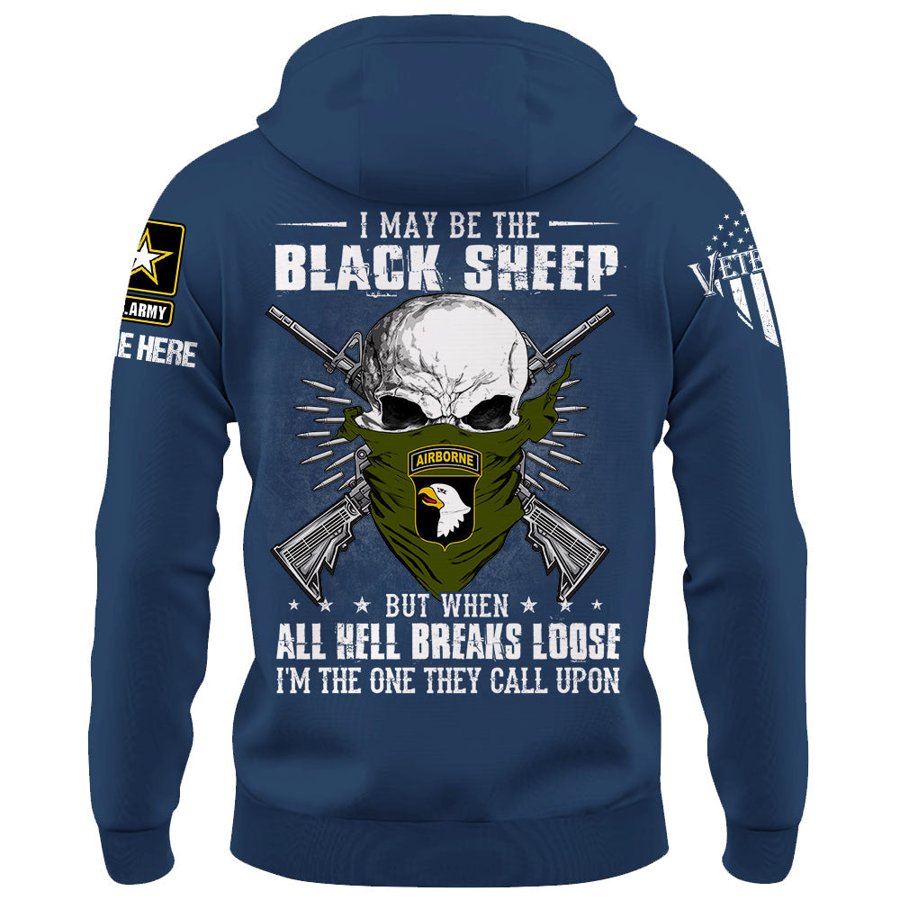 T-shirt personnalisé Je suis peut-être le mouton noir, mais quand l'enfer se déchaîne, t-shirt personnalisé pour les vétérans