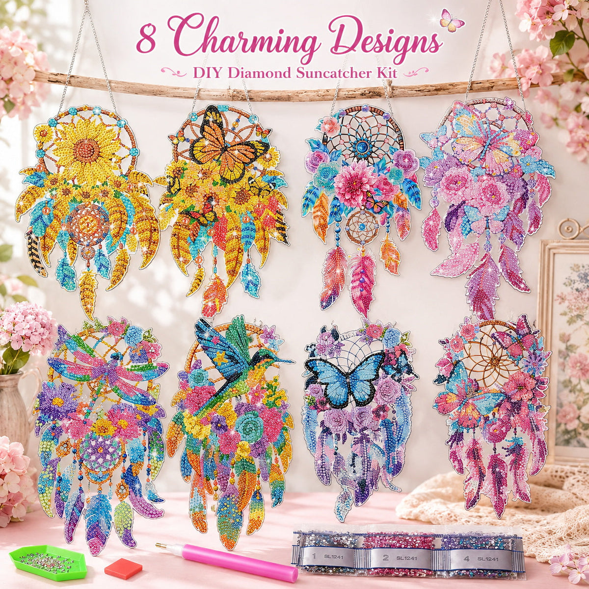 🦋DIY Crystal Dreamcatcher Suncatcher Kit - Sparkling Butterfly & Floral Hanging Window Decor