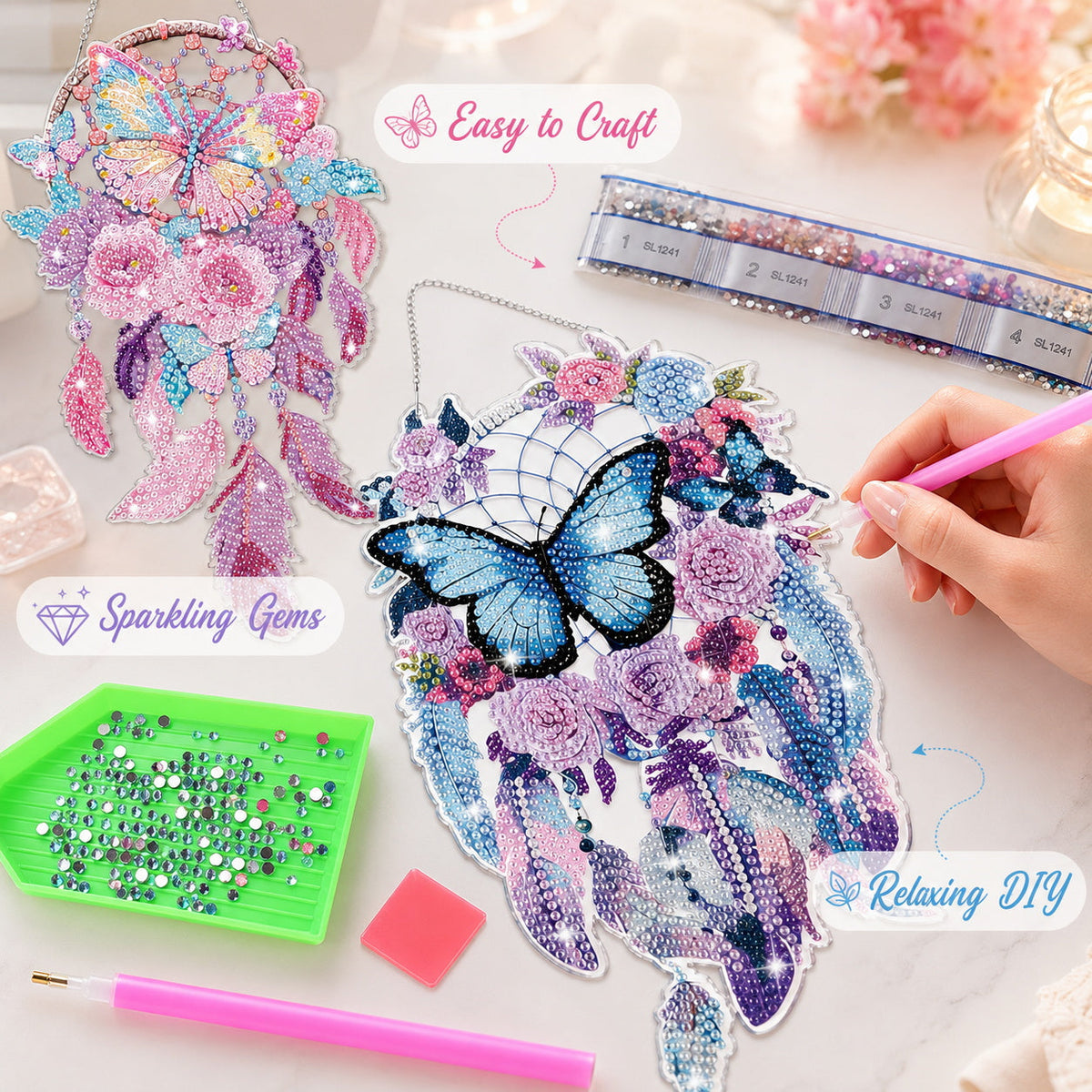 🦋DIY Crystal Dreamcatcher Suncatcher Kit - Sparkling Butterfly & Floral Hanging Window Decor