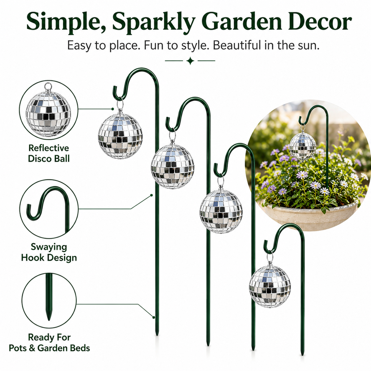 45% OFF🔥🪩Sparkling Disco Garden Stakes – Reflective Dancing Light Decor For Plants, Patio & Yard🏡