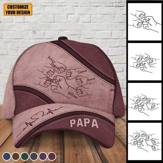 Outline Fist Bump Daddy Grandpa Personalized Classic Cap, Father's Day Gift For Dad, For Grandpa, For Husband