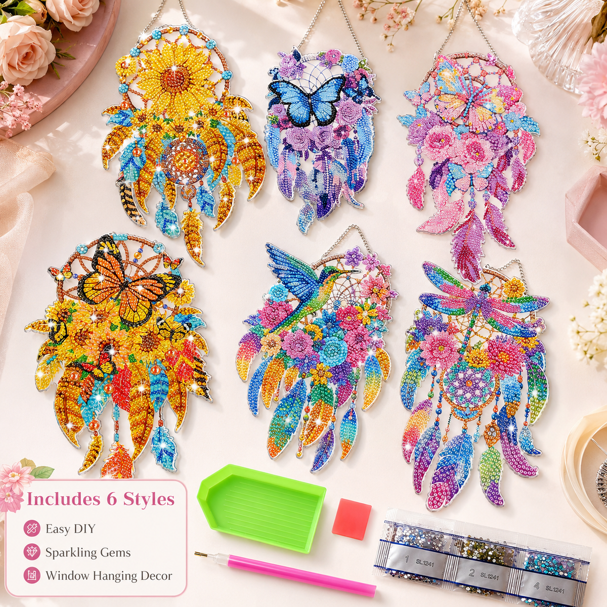 🦋DIY Crystal Dreamcatcher Suncatcher Kit - Sparkling Butterfly & Floral Hanging Window Decor