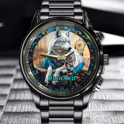 Turquoise Wolf Tribal Legend - Personalized Native American Watch