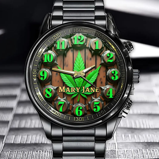 Custom Leaf Design Watch – Personalized Name and Nature Charm
