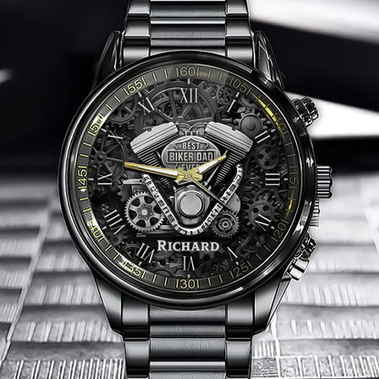 Personalized Best Biker Dad Ever Watch - Custom Watch for Proud Biker Fathers