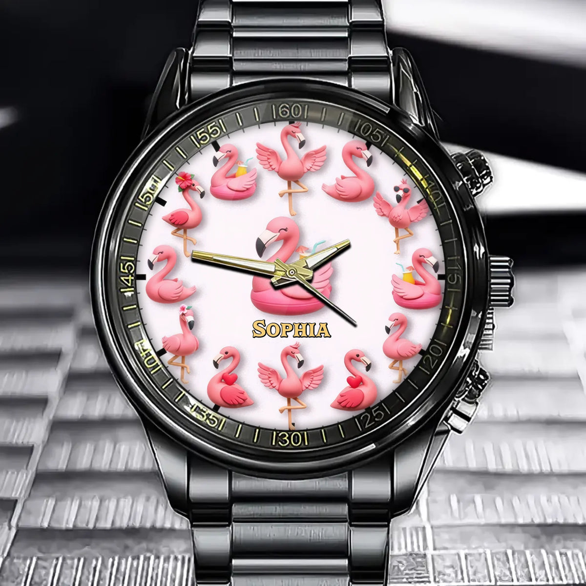 Personalize Love Flamingos Watch - Add Your Name to This Whimsical Timepiece