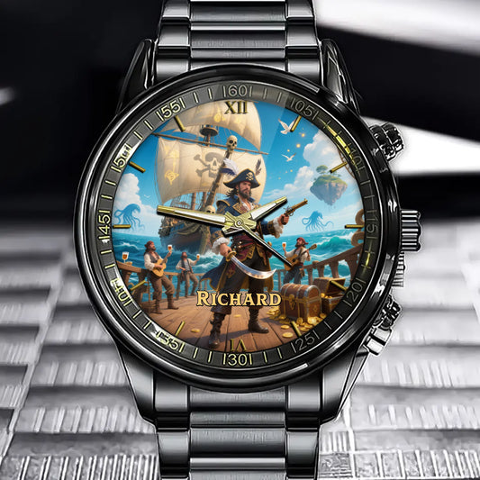 Custom Pirate Captain's Treasure Watch - Personalize Your Name on This Epic Design