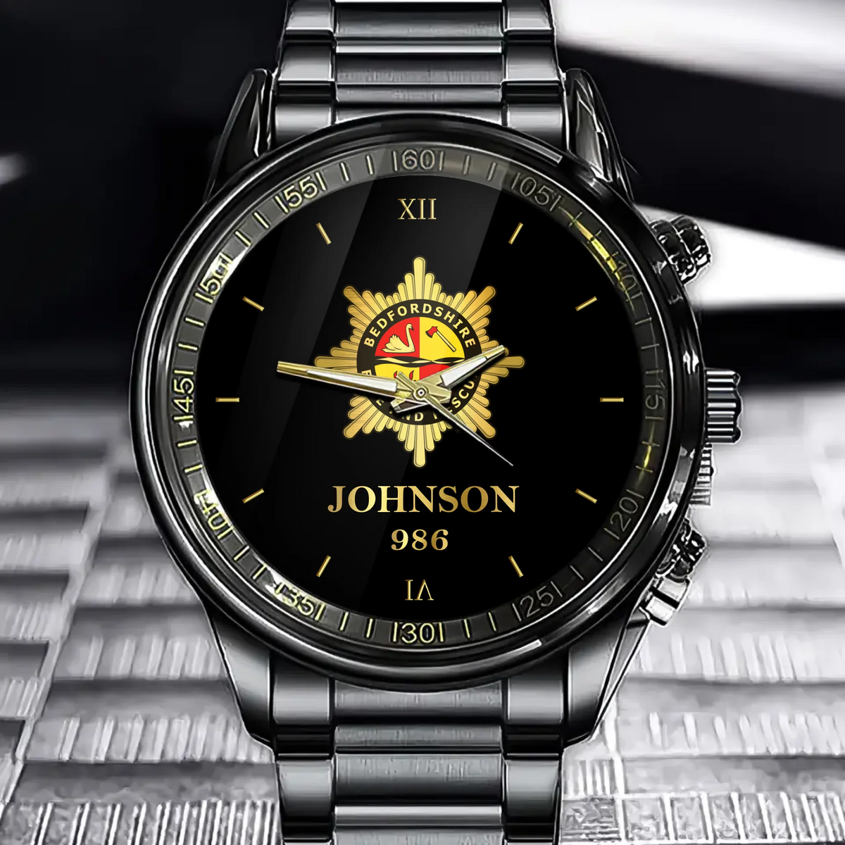 Montre personnalisée avec nom et identification du pompier britannique