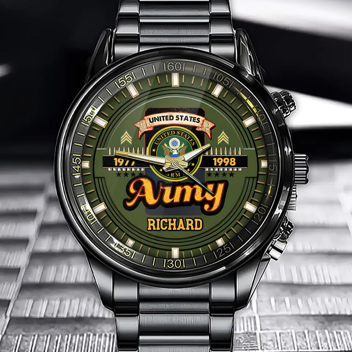 Personalized US Military Veteran Custom Branch-Rank And Name Watch