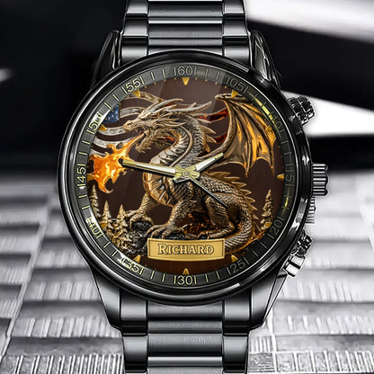 Personalized American Flag Dragon Watch - Tailor-Made For Flag And Dragon Enthusiasts