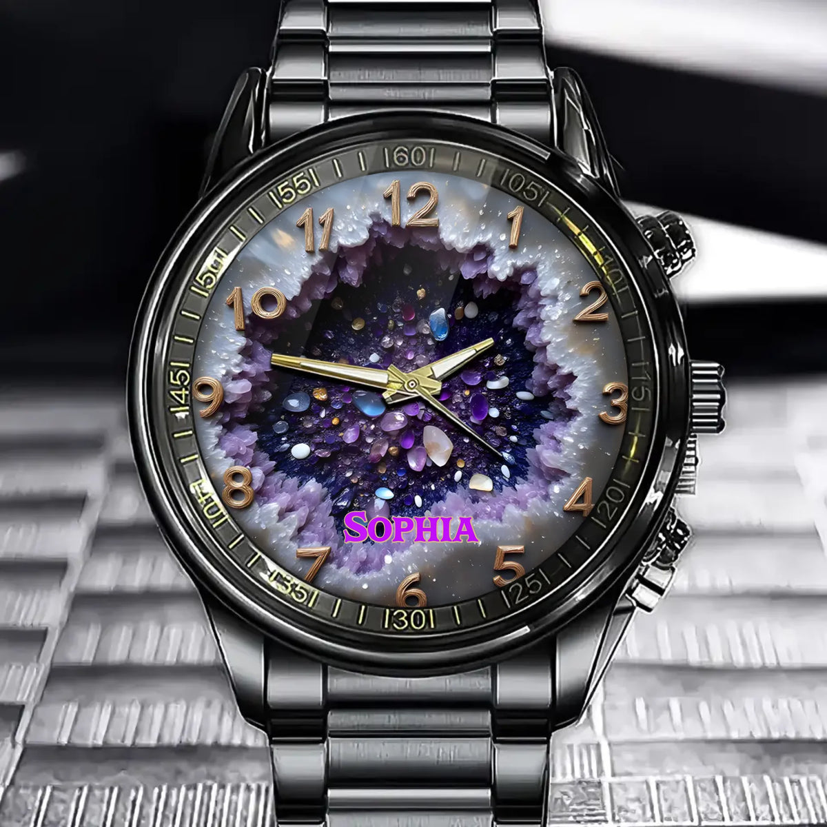 Personalized Malachite And Amethyst Quartz Watch - Exquisite Crystal Decorative Timepiece