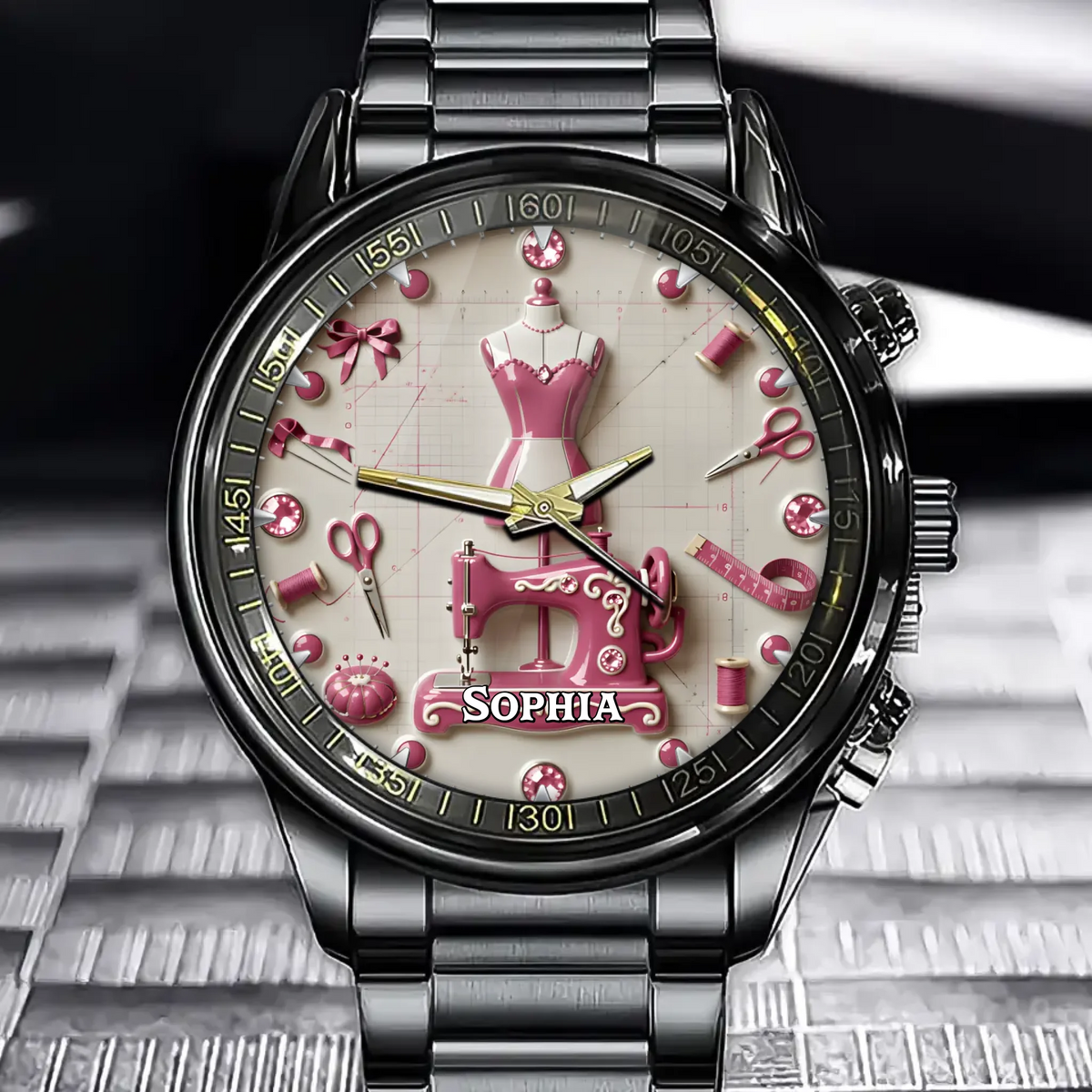 Personalized Sewing Room Watch - Customizable With Your Name As A Gift For Sewing Enthusiasts