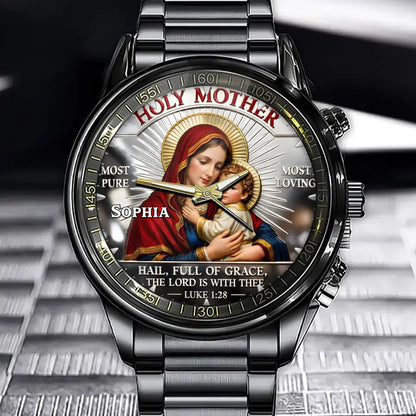 Personalized Holy Mother Christian Religious Watch - Customizable Name