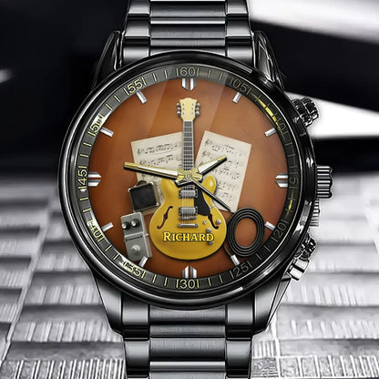Personalized Guitar Music Gift Watch Series - Instrument Detail Design with Custom Name Customization