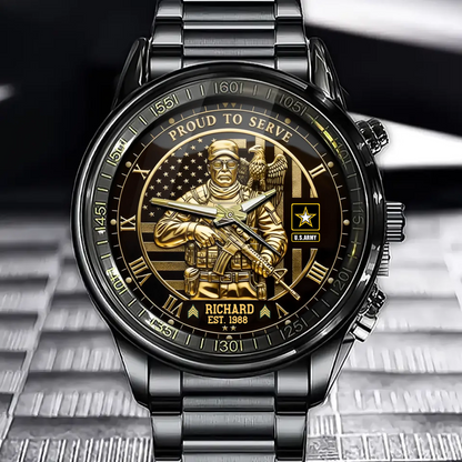 Personalized Veteran Proud To Serve Watch –  Patriotic Soldier Design