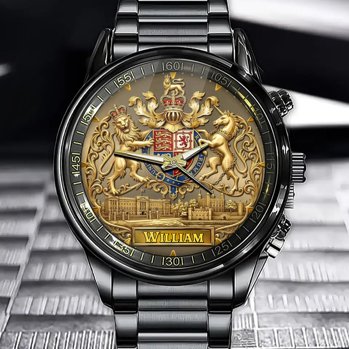 Personalized British Royal-Style Crest Watch – Custom Name for Heritage Lovers