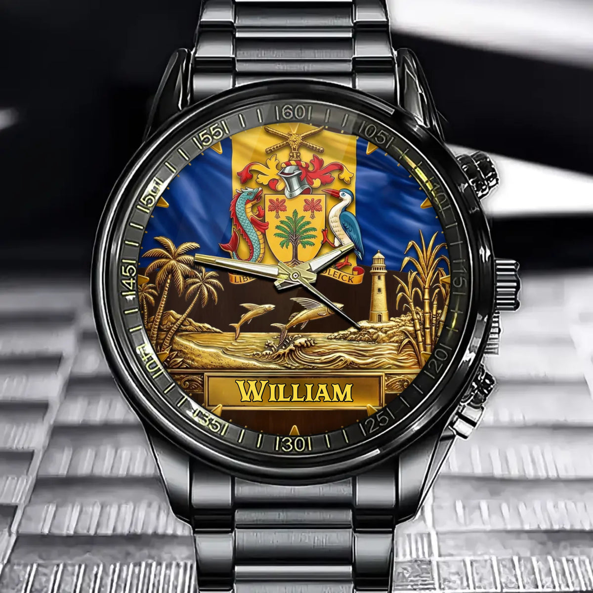 Personalized Barbados Coat of Arms Watch - A Timeless Symbol of National Pride