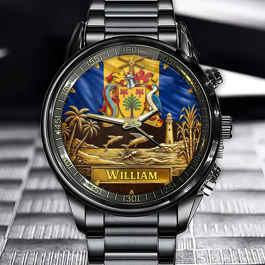 Personalized Barbados Coat of Arms Watch - A Timeless Symbol of National Pride