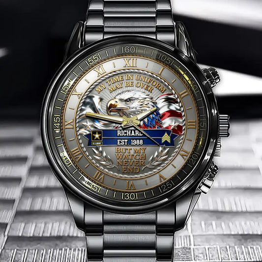 Personalized Gifts For Veteran - Bold Veteran Eagle  Watch And Custom Name