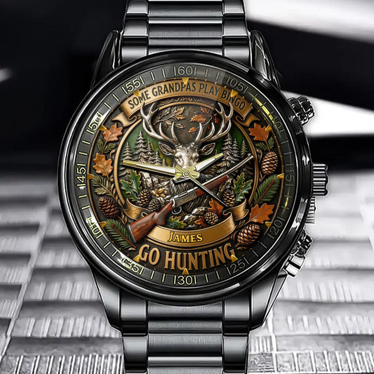 Personalized Hunting Grandpa Gift Watch - Custom Name Rustic Hunting Theme