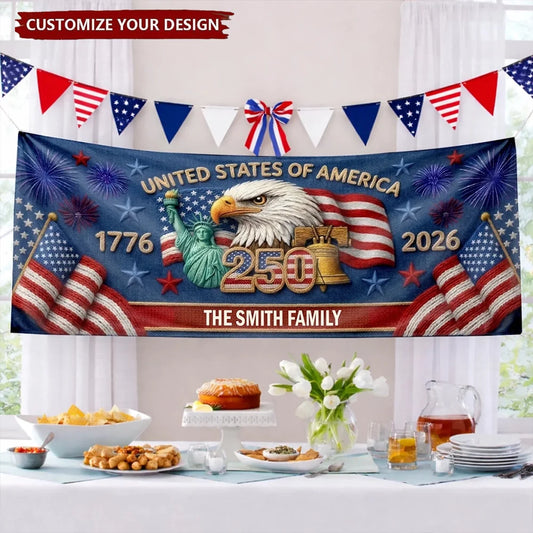 Custom Polyester Outdoor Banner - Personalized America 250th Anniversary Gifts For Mom, Dad, Brother, Sister, Kids - Together We Shine Bright