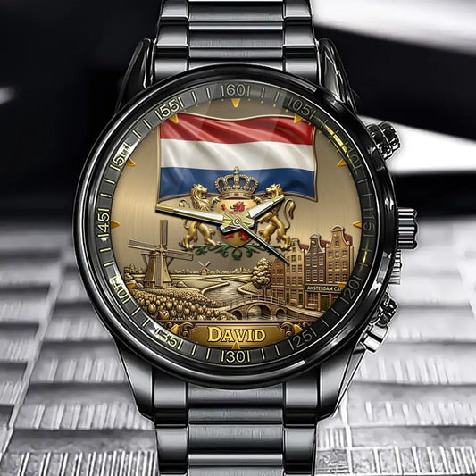 Personalized Netherlands Heritage Watch – Custom Name With Flag and Crest