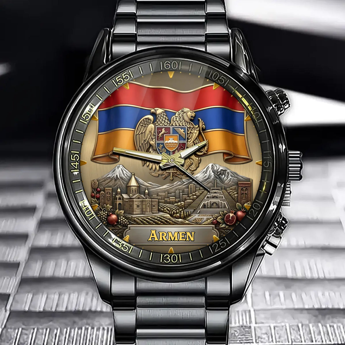 Personalized Armenia Heritage Watch – Custom Name With Armenian Flag and Crest