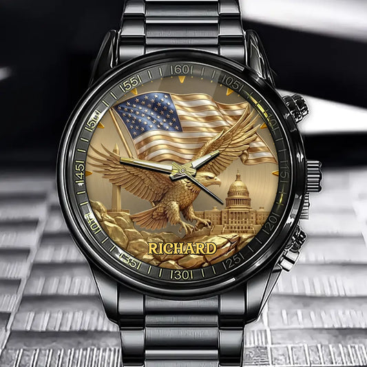 Personalized American Eagle Watch – Custom Name Patriotic Gift