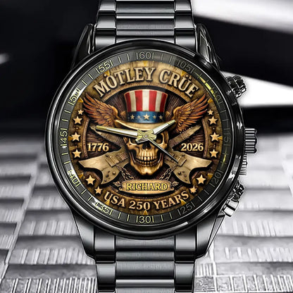 Personalized Usa 250 Years Watch - Custom Uncle Sam Skull Guitar Design