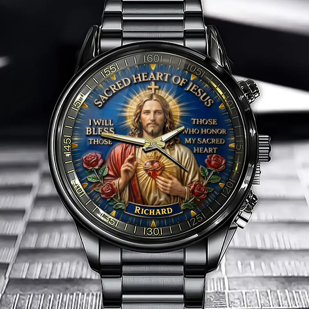 Personalized Sacred Heart Of Jesus Religious Watch -With Custom Name Engraving