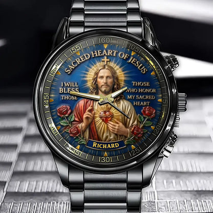 Personalized Sacred Heart Of Jesus Religious Watch -With Custom Name Engraving
