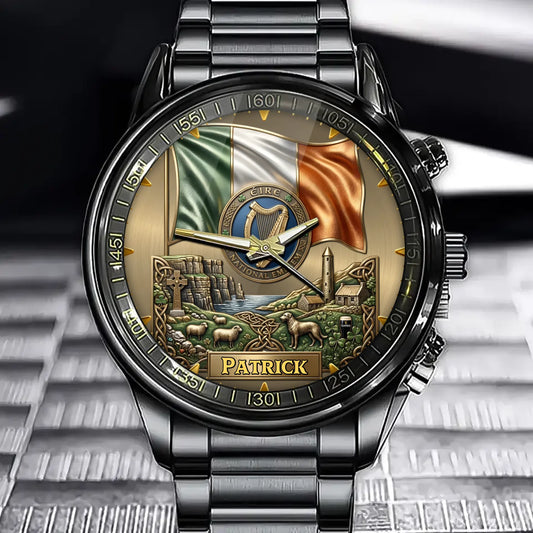 Personalized Ireland Heritage Watch – Custom Name With Irish Flag and National Emblem