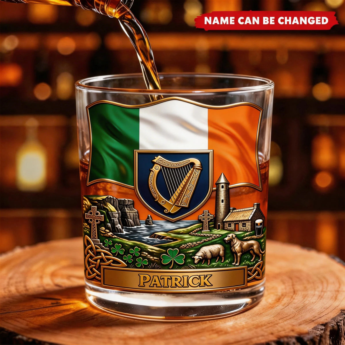 Personalized Ireland Pride Whiskey Glass – Custom Name Show National Spirit