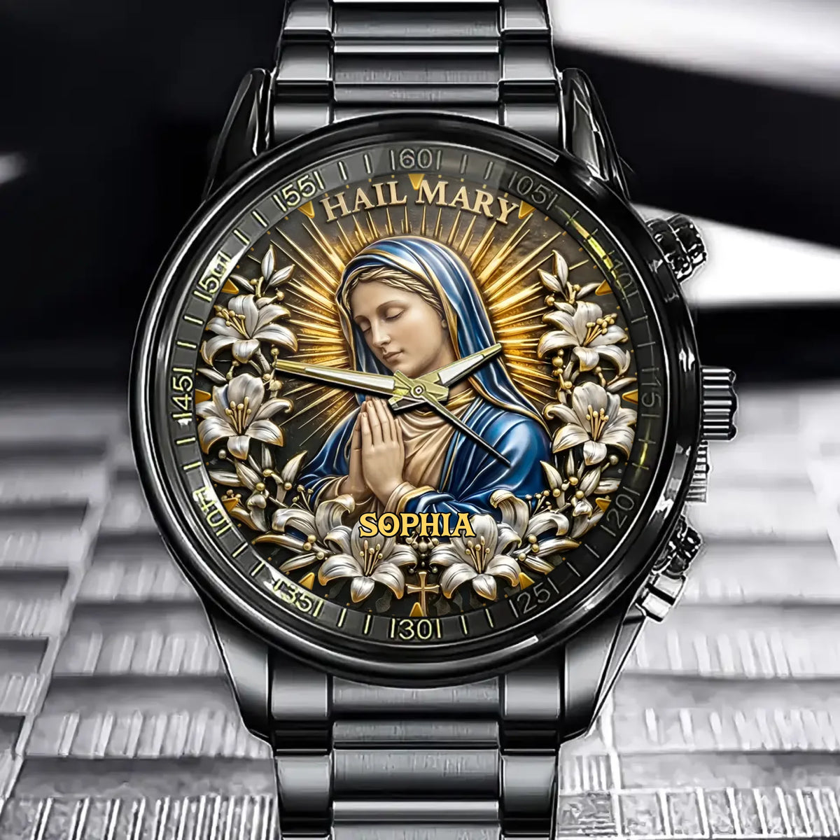 Personalized Custom Name Hail Mary Prayer Watch – Unique Religious Gift Idea