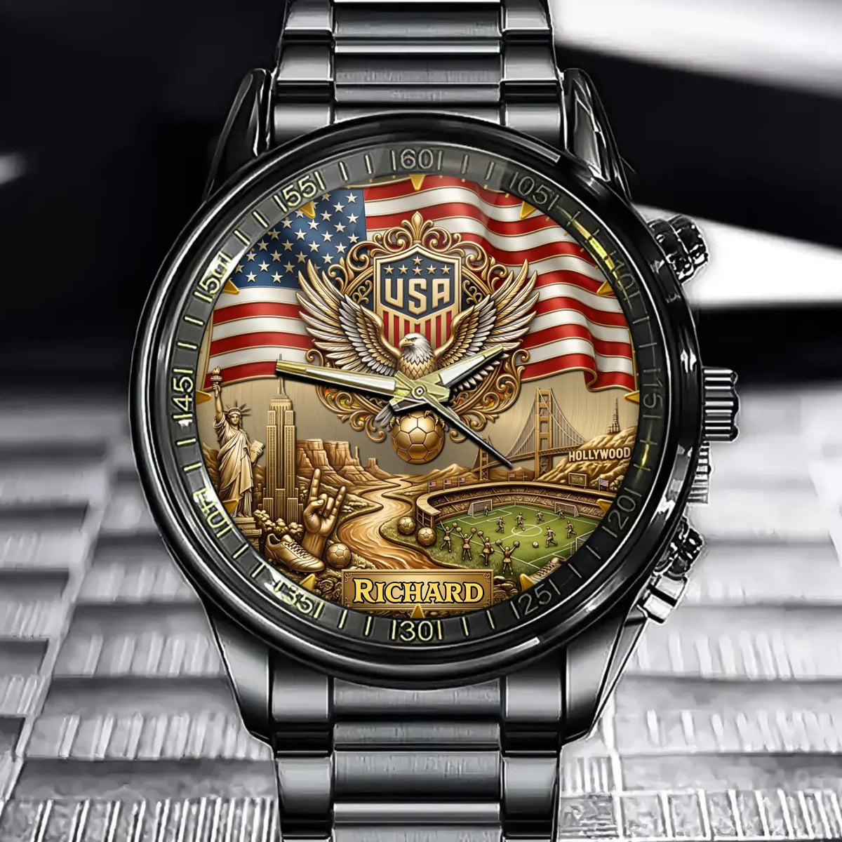 Personalized USA Soccer 2026 Custom Name Watch — American Eagle Patriotic Commemorative Timepiece