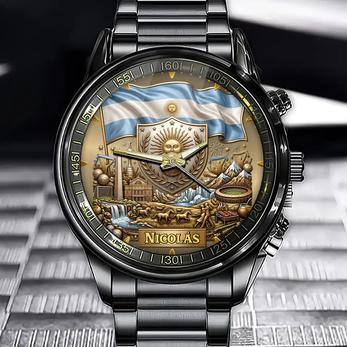 Personalized Argentina Soccer Fan Watch – Custom Name With National Flag & Sports Emblem