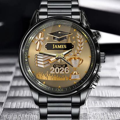 Personalized Graduation Class Of 2026 Engraved Watch - Graduation Souvenir Gift With Custom Name