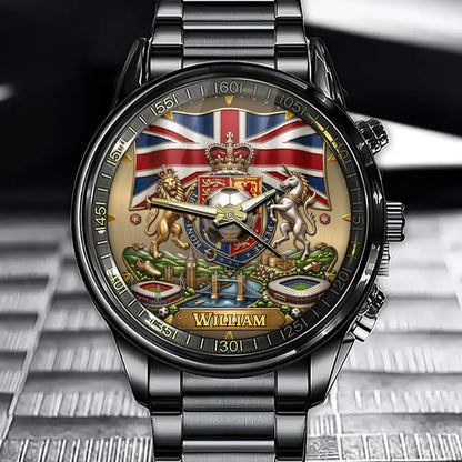 Personalized Royal Football Watch – Custom Name & Flag Edition (Union Jack / England / Scotland)