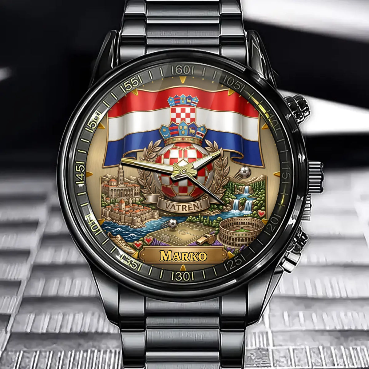 Personalized Croatia Football Watch – Custom Name | Vatreni Šahovnica Crest Design