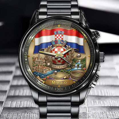 Personalized Croatia Football Watch – Custom Name | Vatreni Šahovnica Crest Design