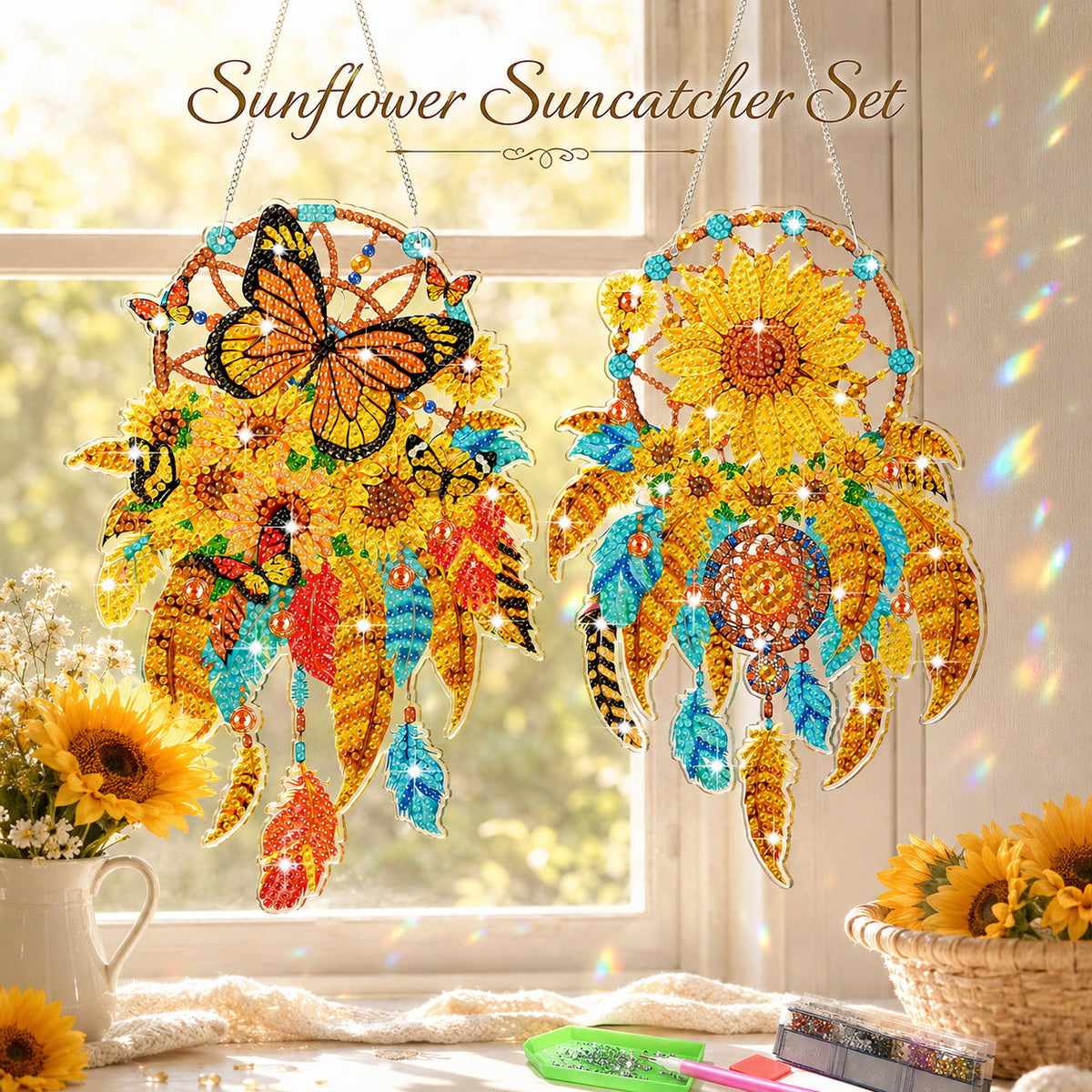 🦋DIY Crystal Dreamcatcher Suncatcher Kit - Sparkling Butterfly & Floral Hanging Window Decor