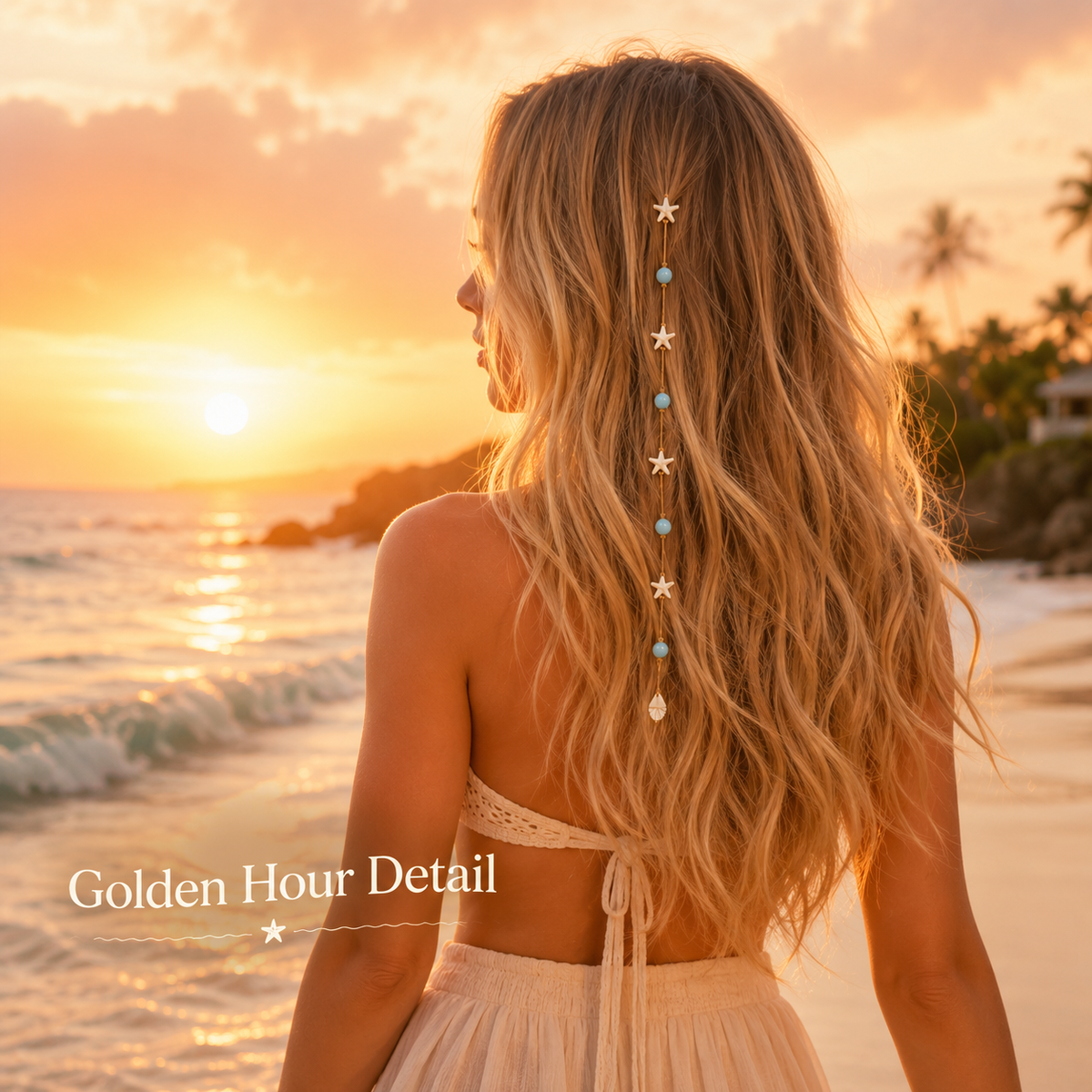 🌊⭐Beachy Mermaid Hair Accent Clip (Featuring blue bead accents, starfish, and shell charms)