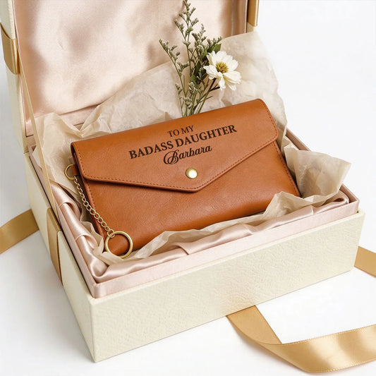 From Mom To Badass Daughter - Personalized Leather Envelope Wallet