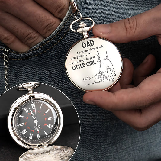 Father's Day Gifts, How Much Time Passes, I Will Always Be Your Little Girl - Personalized Pocket Watch - Gift For Dad