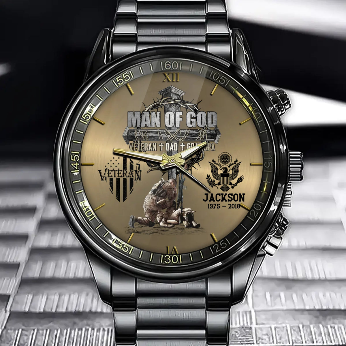 Man Of God Veteran Dad Papa - Personalized Watch For Father Veteran or Grandpa