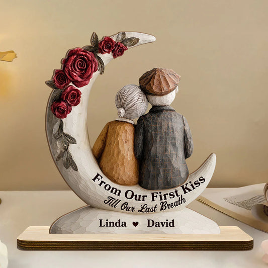 Custom Moon Wooden Plaque - Personalized Couple Names Romantic Gift For Wife, Husband