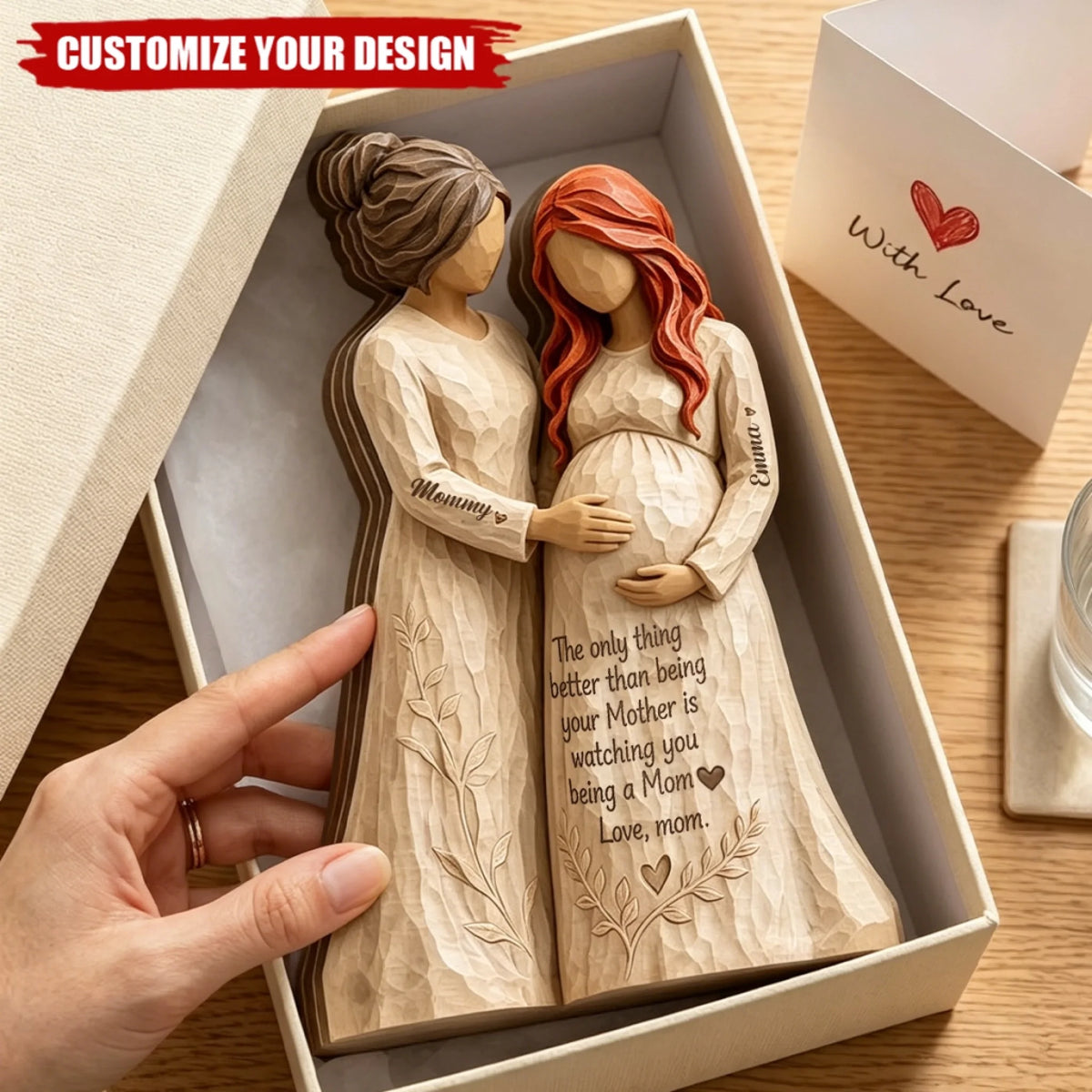 Personalized Pregnant Mom Figurine_ Mother Daughter Sculpt
