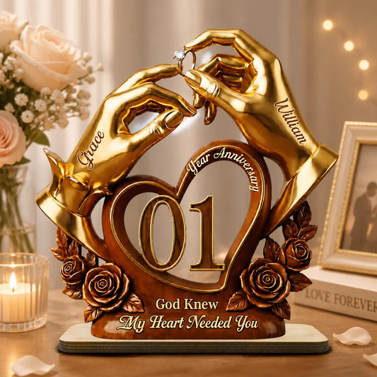 Custom Wooden Anniversary Plaque - Personalized Gifts For Couples, Husband & Wife - God Knew My Heart Needed You