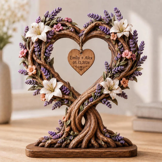 Custom Wooden Love Tree Plaque - Personalized Anniversary Gifts For Couples, Husband & Wife - Rooted In Love Forever