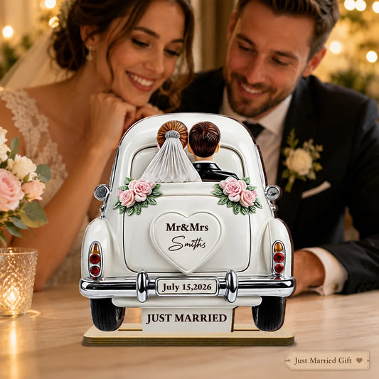 Custom Wedding Car Wooden Plaque - Personalized Wedding Gifts For Couple - Just Married